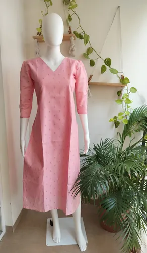 Premium Silk Cotton Kurti - Pink